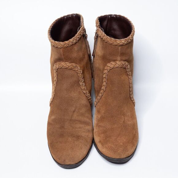 SCHUTZ Braided Ankle‎ Suede Booties Boho Western Boots Cognac Brown Sz 7 - Picture 4 of 8